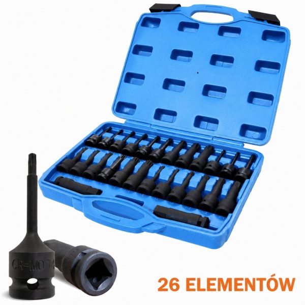 Bituxx 26‑częściowy zestaw nasadek 1/2″